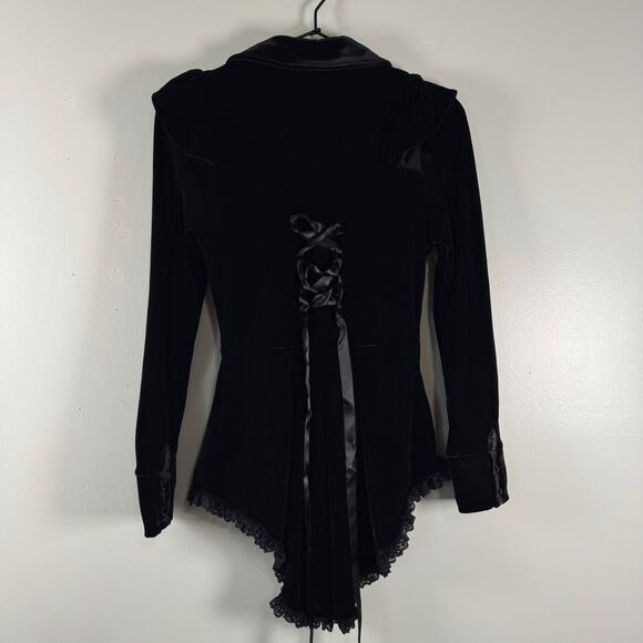 Killstar Weirdos Women's Black Collared Ruffe Long Sleeve Hi Low Shirt XS - Picture 8 of 10